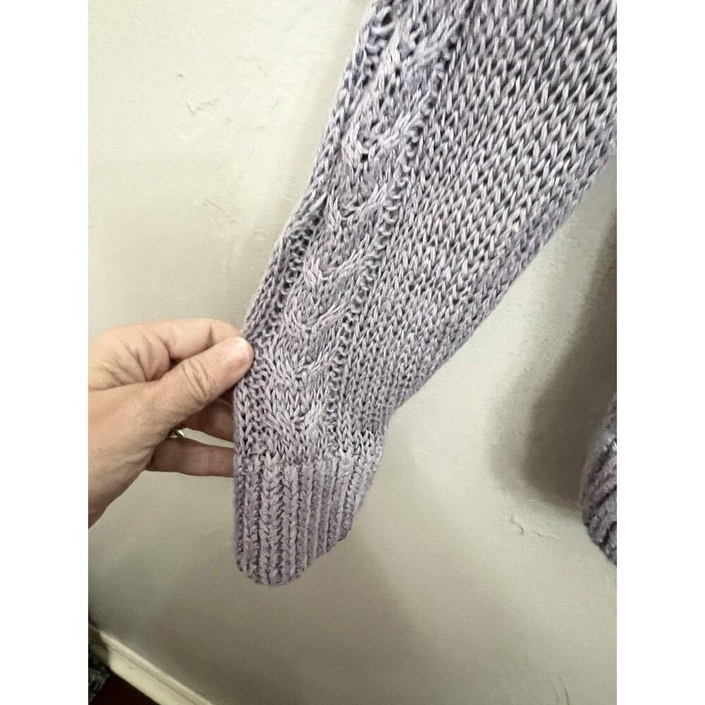 Garnet Hill Lilac Linen Organic Cotton Cable Knit Sweater Size Large Beachy Top - Picture 5 of 8